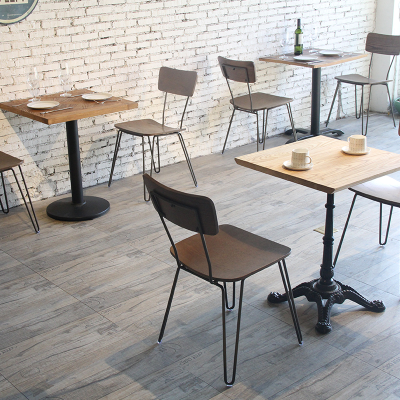 Black Frame Wooden Seat Restaurant Coffee Chair With Hairpin Legs