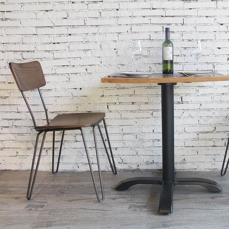Black Frame Wooden Seat Restaurant Coffee Chair With Hairpin Legs