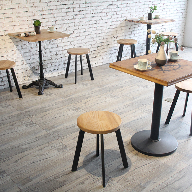 Industrial Antique Small Wooden Seat Bar Counter Stools