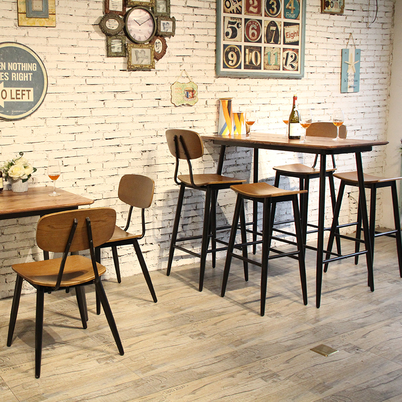 Chaise de bar en bois haute pour restaurant, café, hauteur antique