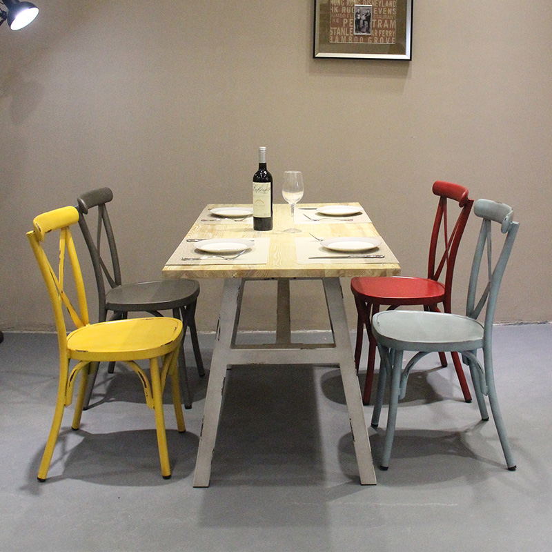 Loft Industrial Metal Leg Wooden Top Cafe Restaurant Dining Table