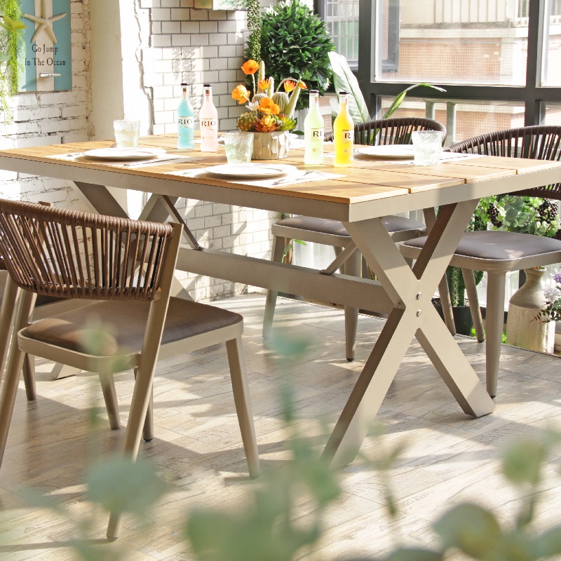 Tavolo da pranzo da giardino da giardino in alluminio impermeabile per mobili da giardino