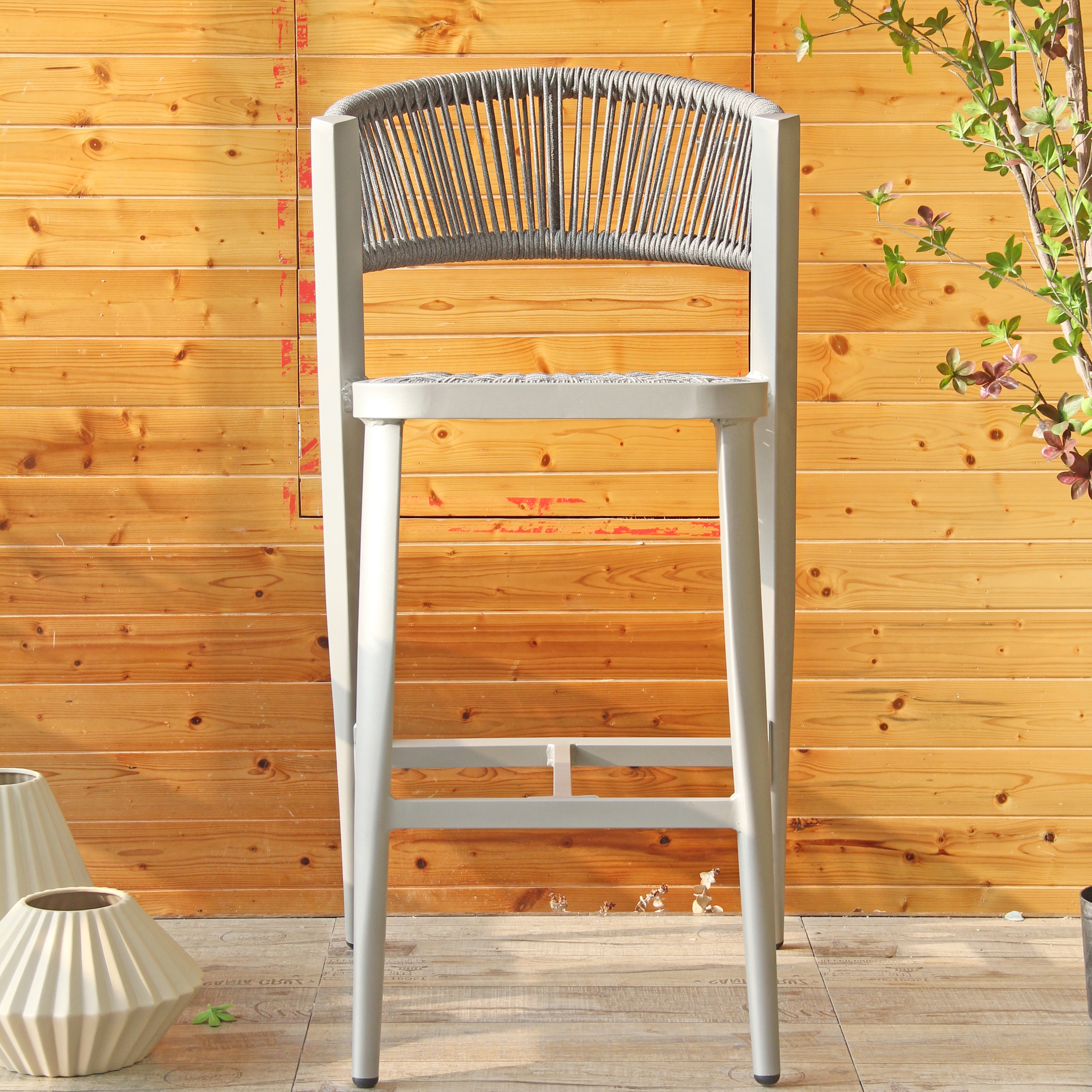 Outdoor Counter Rattan Rope 24 Inch Outside Bar Stool Chair
