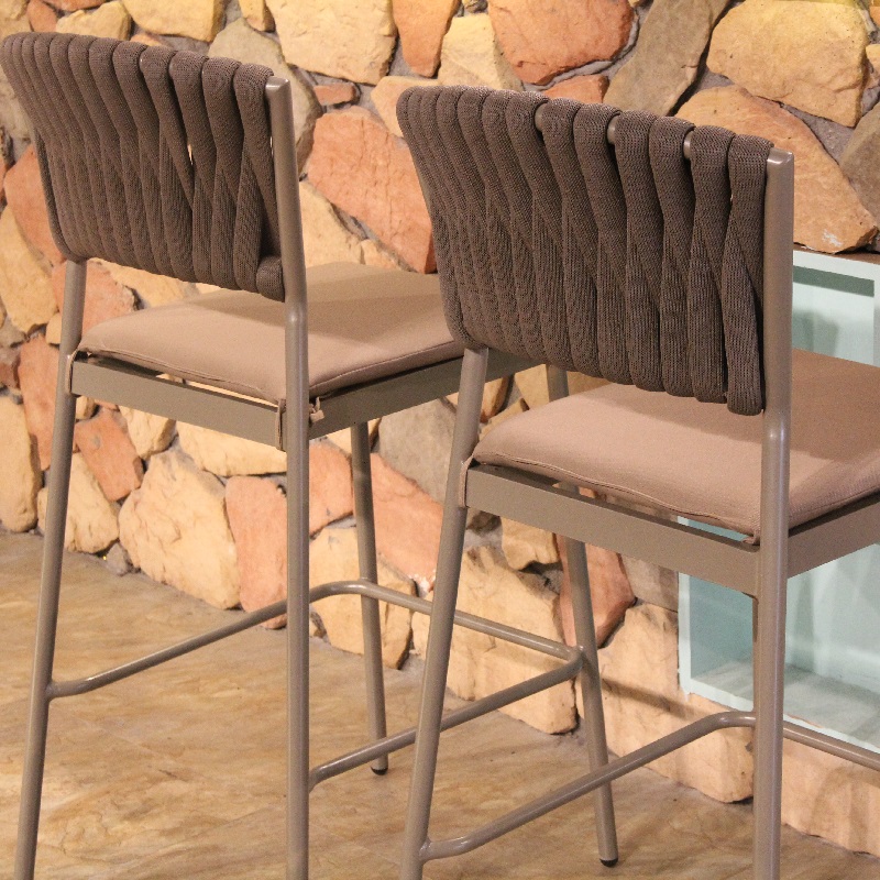 Garden Furniture Waterproof Aluminium Frame Cushion Seat Pe Rattan Bar Chair Stool