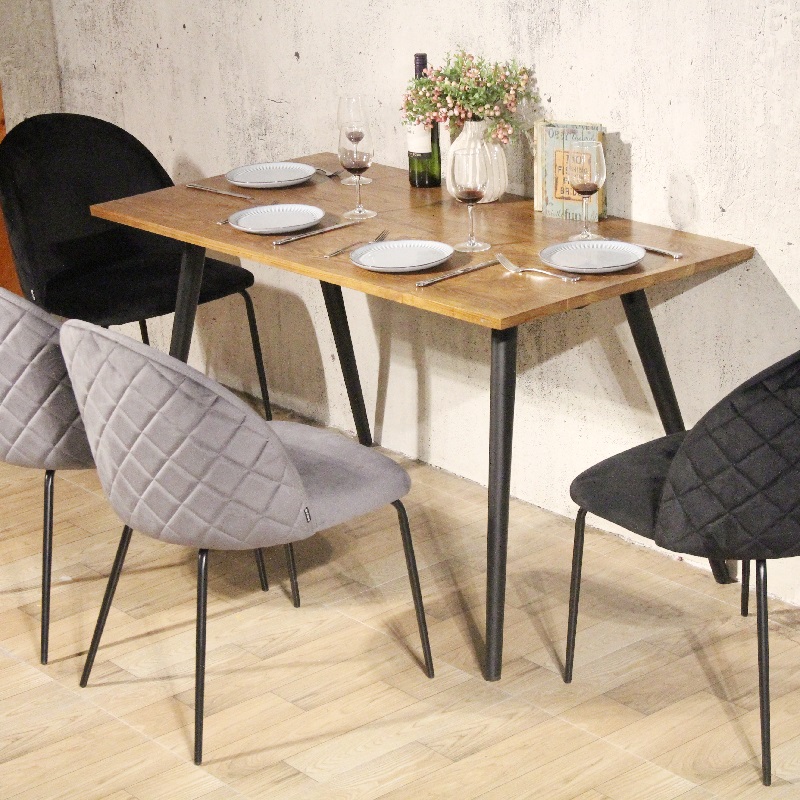 Loft Vintage Holzplatte Metallsockel 4-Sitzer Kaffee Restaurant Tisch Stühle Set