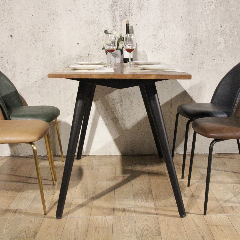 Loft Vintage Wooden Top Metal Base 4-Seat Coffee Restaurant Table Chairs Set