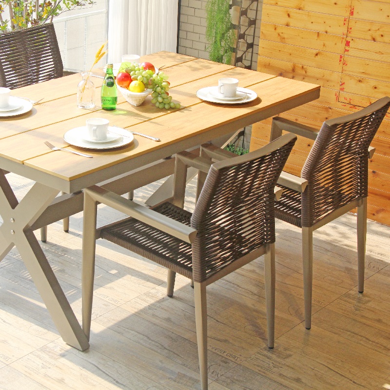 Garden Furniture Set Grey Luxury Woven Wicker Pe Rattan Rope Chair Patio Set