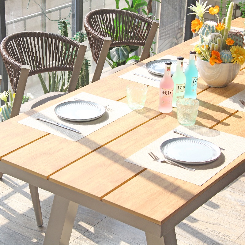 Outdoor Furniture Set Backyard Terrace Beach Large Aluminium Hpl Waterproof Table Set
