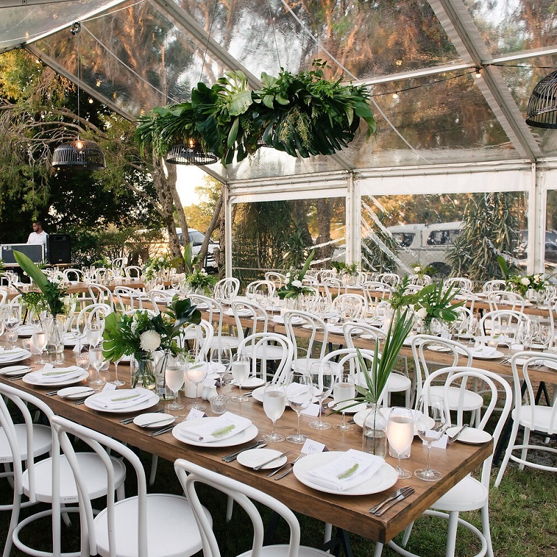 Outdoor-Ideen Hochzeitsempfang Styling Event mieten Möbel Stuhl und Tisch