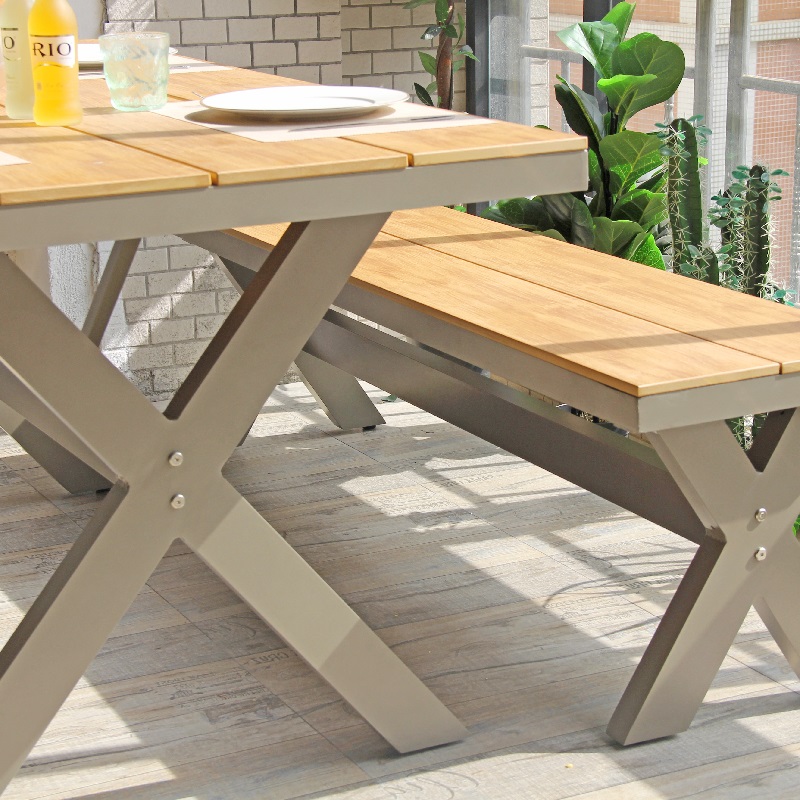 Outdoor Patio Wooden Look Rectangular Tables And Chairs Bench Sets