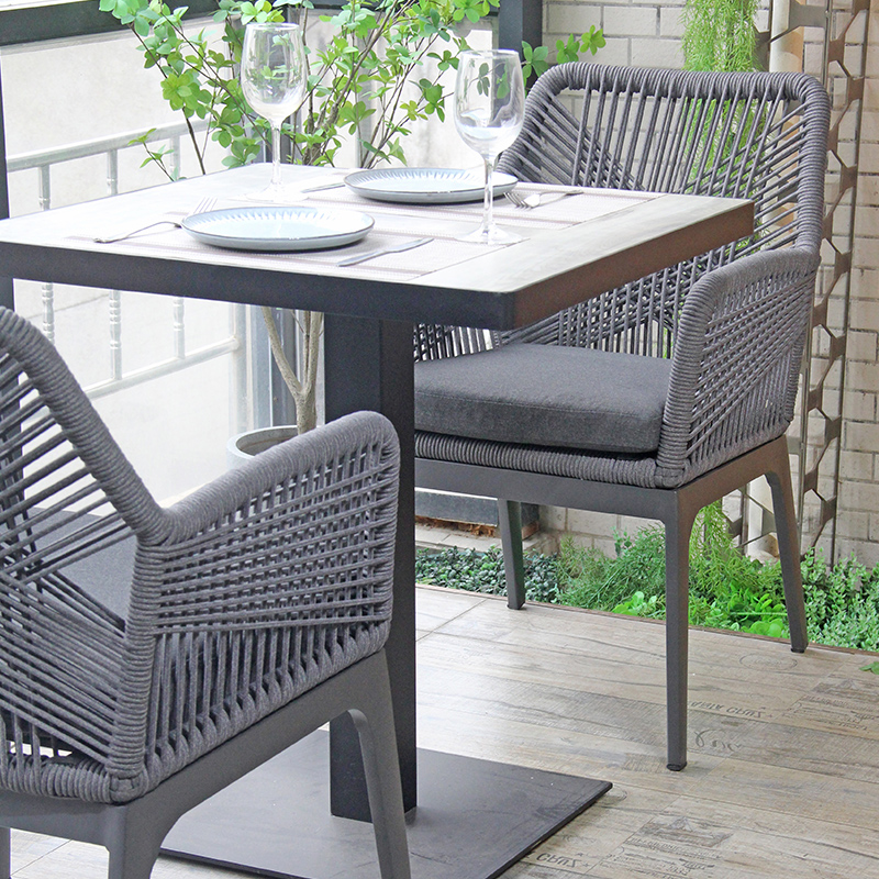 Luxury Garden Patio Rope Wicker Arm Chair With Soft Cushion Rattan Furniture Chair Table Set
