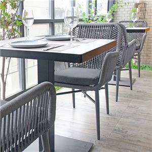 Luxury Garden Patio Rope Wicker Arm Chair With Soft Cushion Rattan Furniture Chair Table Set