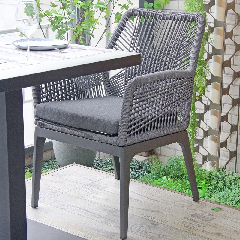 Outdoor Indoor Patio Portico Cortile PE Rope Weave Lounge Cushion Seat Dining Chair