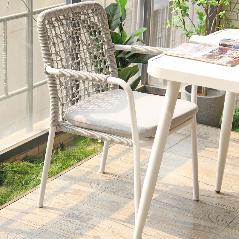 Luxury Outdoor Indoor Porch Backyard Hand Woven Wicker Rope Garden Dining Chair