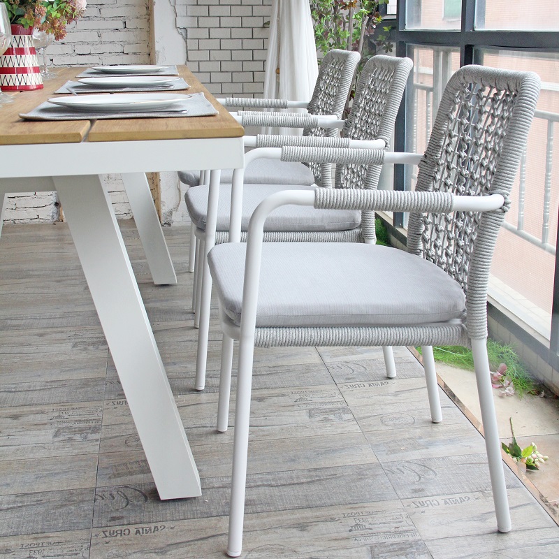 Luxury Outdoor Indoor Porch Backyard Hand Woven Wicker Rope Garden Dining Chair