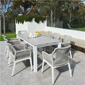 Kundenspezifischer Luxus-Seilrohr-Weidenrattan-Möbel-Garten-Set-Tisch und -stuhl im Freien