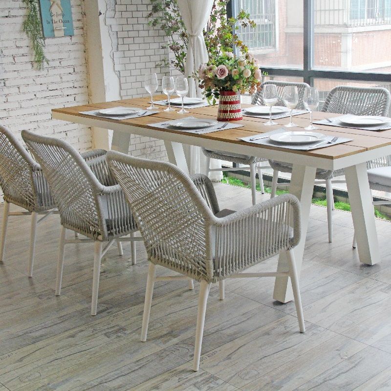 Σετ επίπλων από ρατάν πολυτελές αίθριο εξωτερικού χώρου, ψάθινο τραπέζι και καρέκλα στοιβαζόμενα
