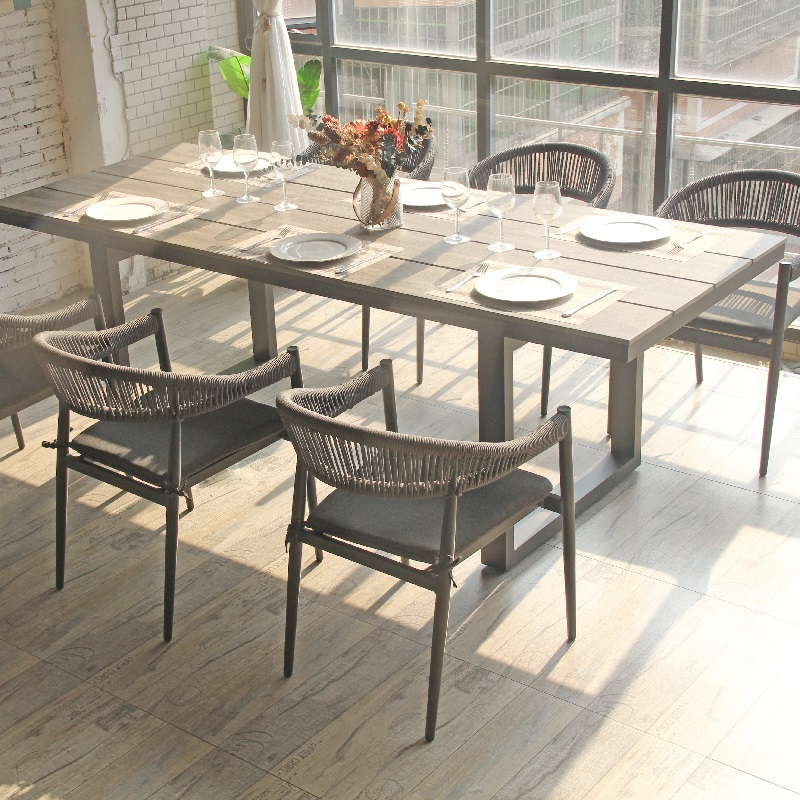 Mesa de comedor rectangular para muebles de jardín y patio superior Hpl para todo clima de Europa y América