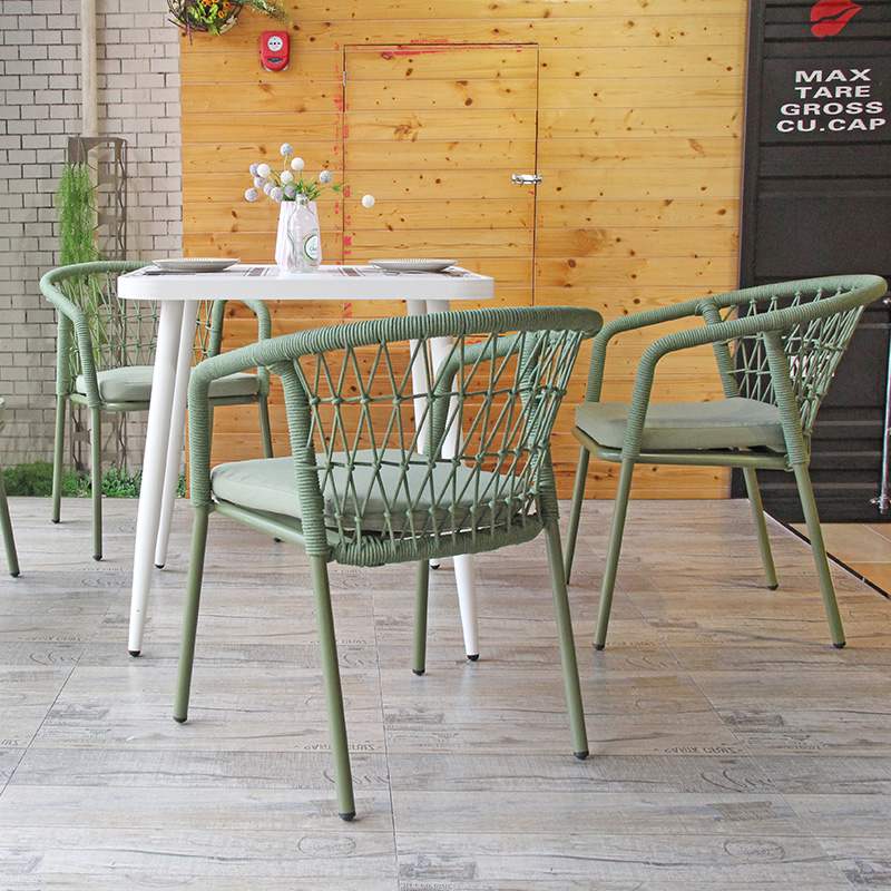 French Design Outdoor Patio Bistro Cafe Stackable Dacron Woven Rope Chair
