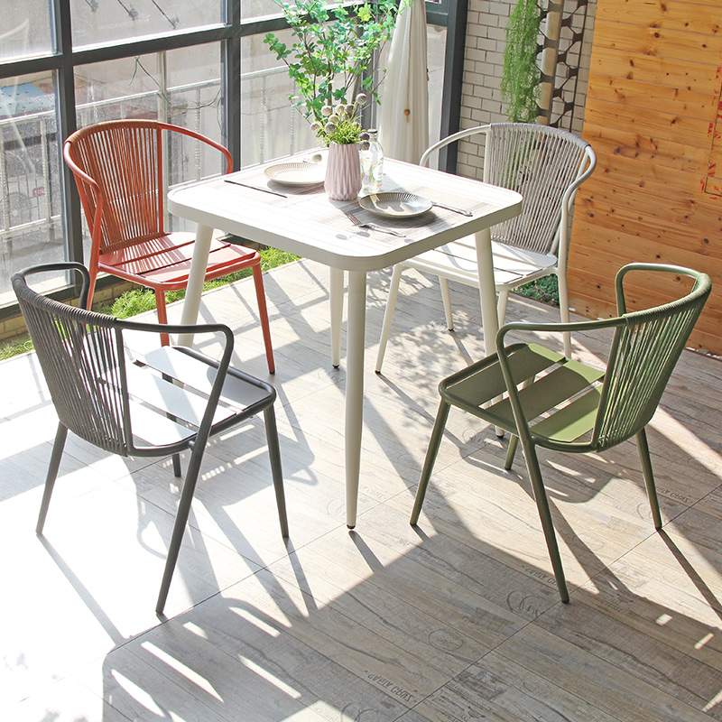 Woven Rope Garden Chair Stackable Courtyard Patio Bistro Waterproof Dinner Chair