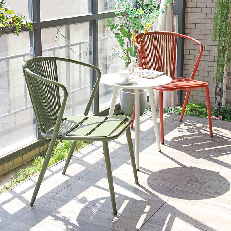 Woven Rope Garden Chair Stackable Courtyard Patio Bistro Waterproof Dinner Chair
