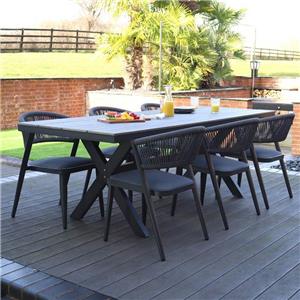 Korbgeflecht-Gartenmöbel-Set für Villa, Garten, Terrasse, Rasen, 6-Sitzer-Tisch- und Stuhl-Set