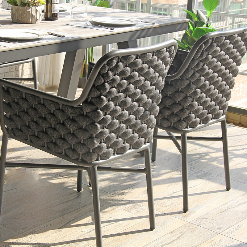 Rope Woven Outdoor Chair Waterproof Outside Patio Lounge Garden Dining Chair
