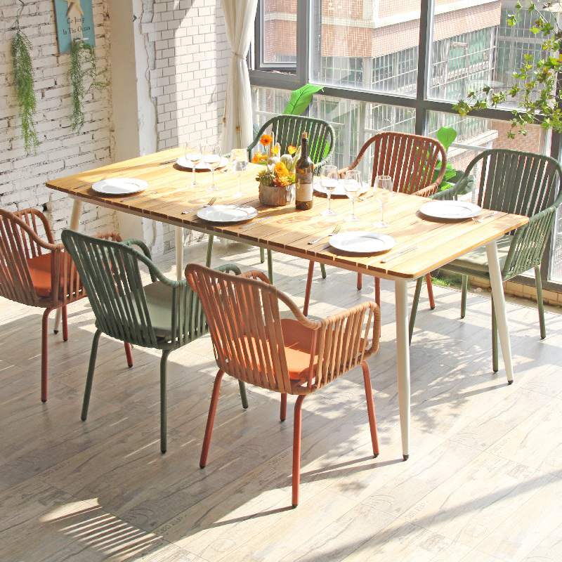 Китай Уличный стол из тикового дерева, алюминиевая рама, 8-местный прямоугольный обеденный стол из тикового дерева, производитель