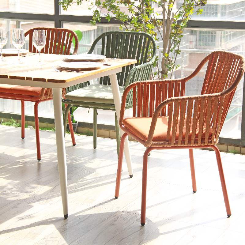 Китай Стул из тканой веревки из полиэстера 2023 Красочный дизайнерский стул для ресторана, кафе, сада, обеденной веревки, производитель