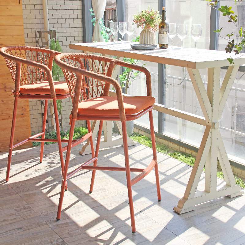 Geweven touw barstoel bistro café balkon tuin hoge stoel met waterdicht kussen