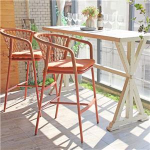 Woven Rope Bar Chair Bistro Cafe Balcony Garden Tall Chair With Waterproof Cushion