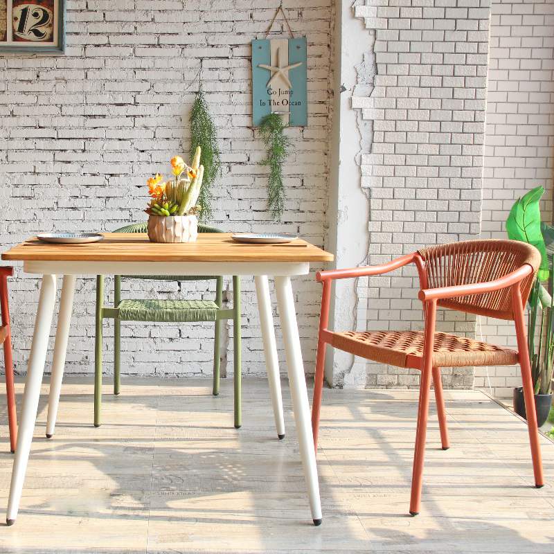 Patio Furniture Table Industrial Teak Tabletop Rectangle Garden Dining Table