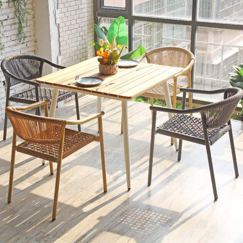 Patio Furniture Table Industrial Teak Tabletop Rectangle Garden Dining Table