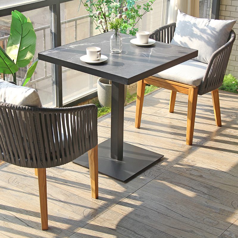 Silla de patio al aire libre, silla de comedor de jardín con base de madera tejida con cuerda
