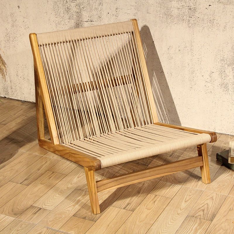 Touwweven houten vrijetijdsstoel Geweven touw Teakhouten loungestoel voor binnen en buiten
