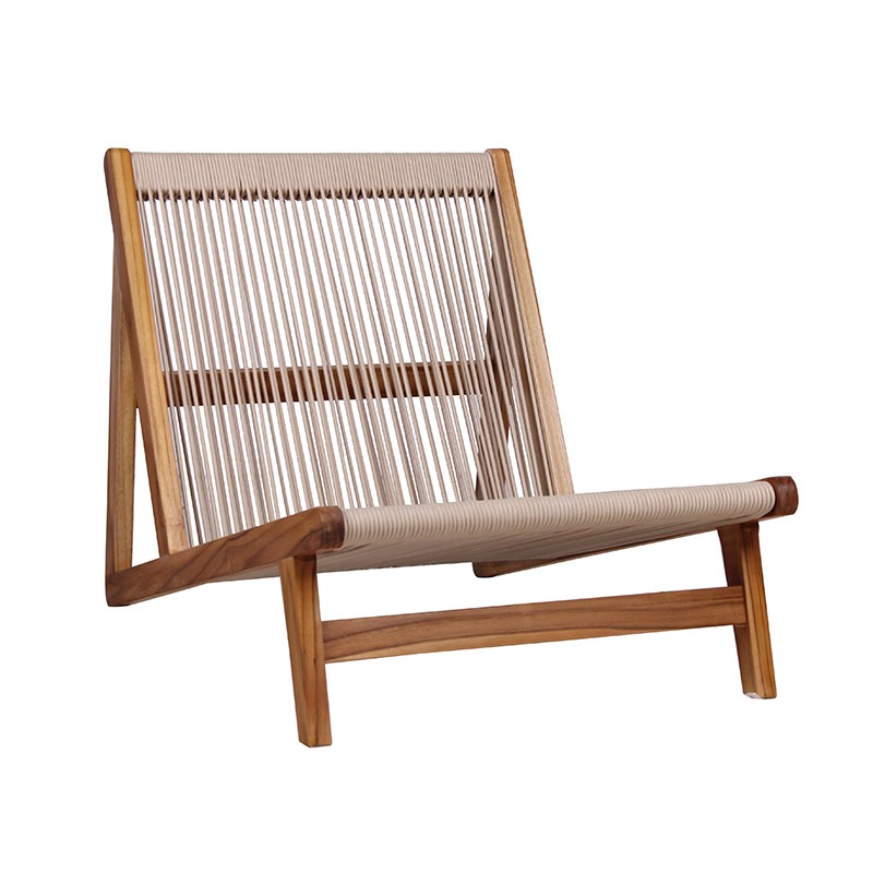 Rope Weaving Wood Leisure Chair Woven Rope Teak Wood Lounge Chair For Indoor And Outdoor