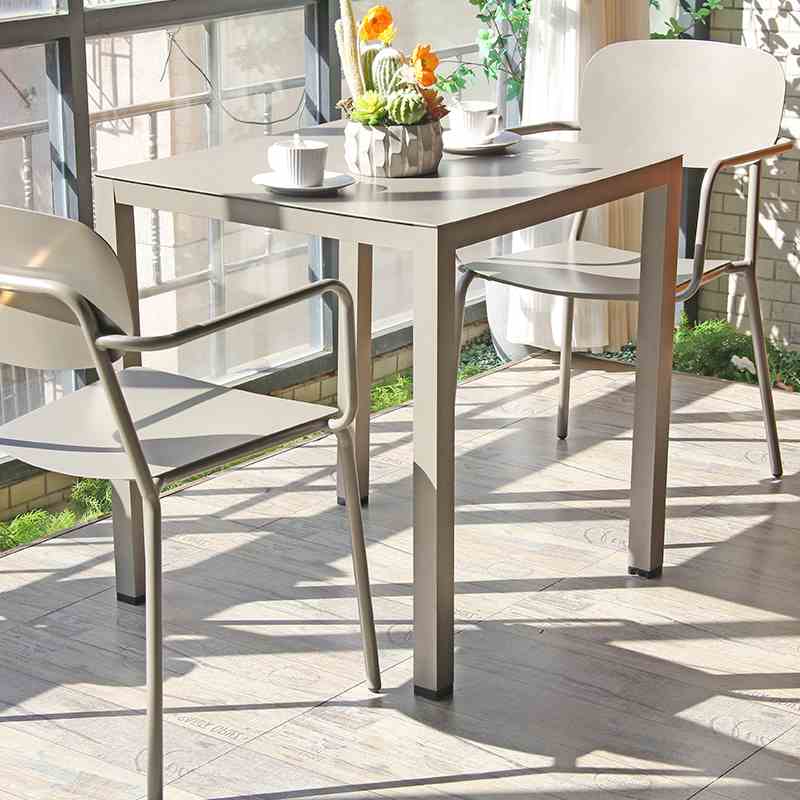 Metal Dining Armchair Stackable Aluminum Industrial Outdoor Armrest Chair