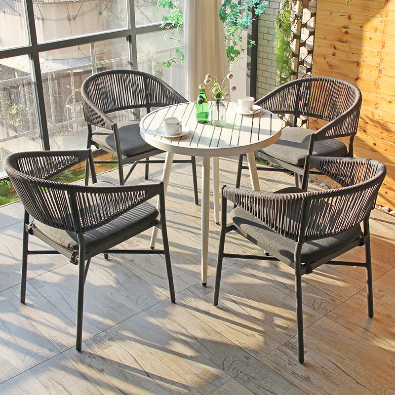 Rope Woven Outdoor Chair Aluminum Frame Rope Weaving Garden Stacking Armchair