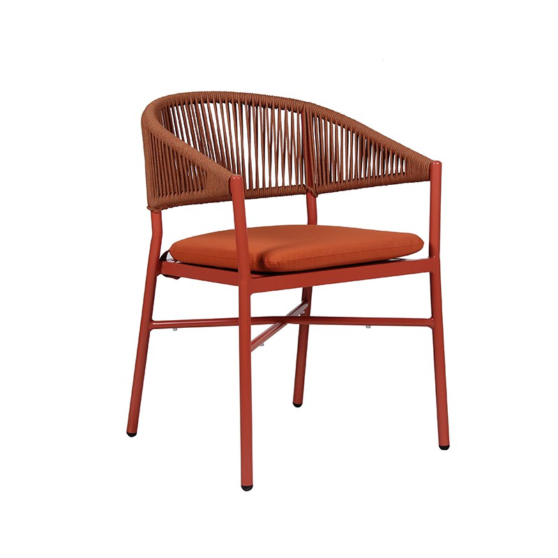 Китай Веревочный тканый уличный стул с алюминиевой рамой, плетение веревок в саду, штабелируемое кресло, производитель