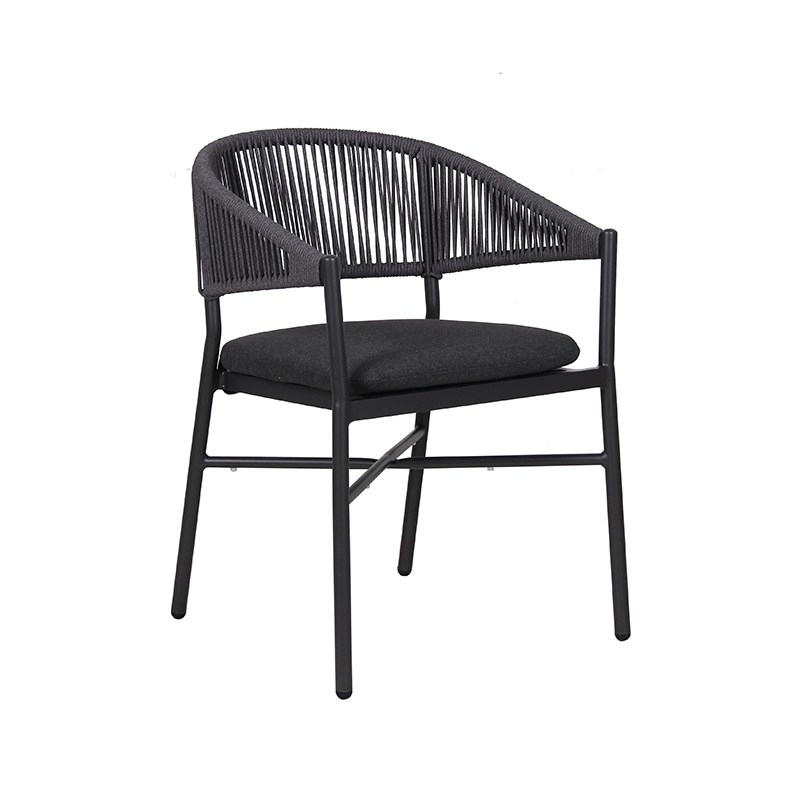 Китай Веревочный тканый уличный стул с алюминиевой рамой, плетение веревок в саду, штабелируемое кресло, производитель