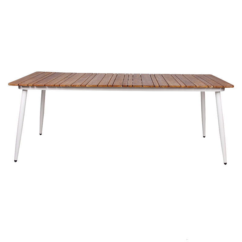 Китай Уличный стол из тикового дерева, алюминиевая рама, 8-местный прямоугольный обеденный стол из тикового дерева, производитель