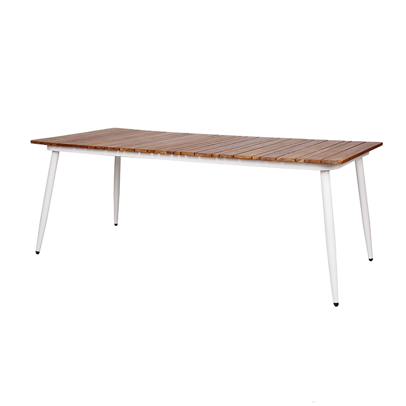 Teak Wood Outdoor Table Aluminum Frame Teakwood Top 8 Seater Rectangular Outdoor Dining Table