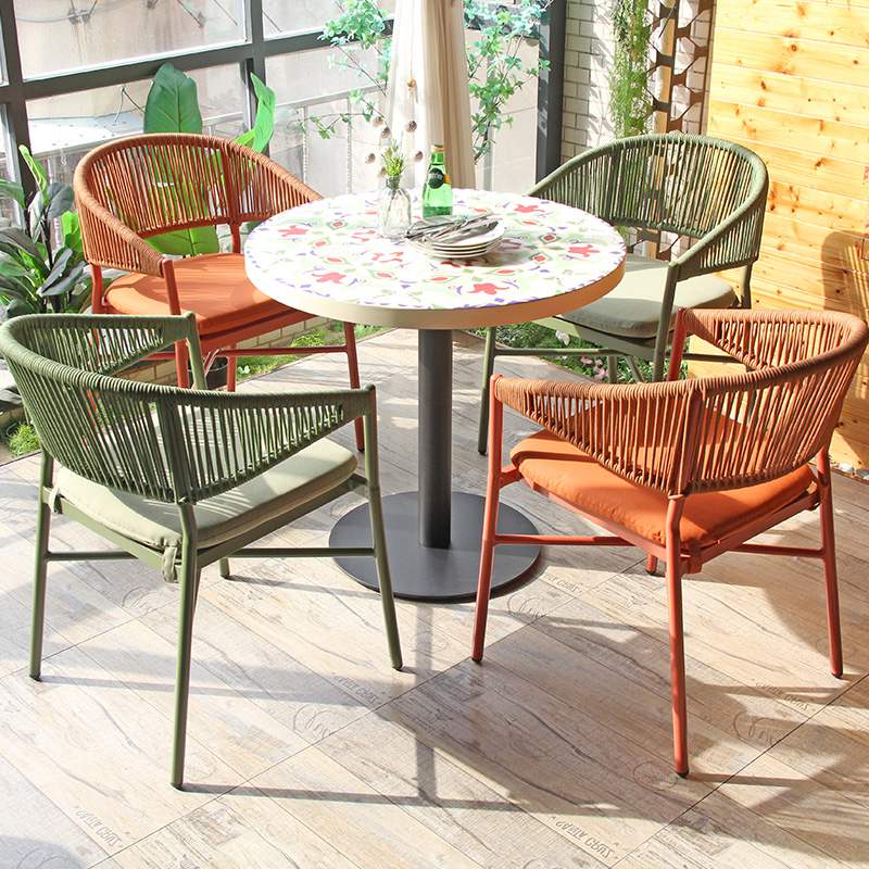 Outdoor Coffee Table Metal Base Resin Desktop Round Commercial Furniture Table