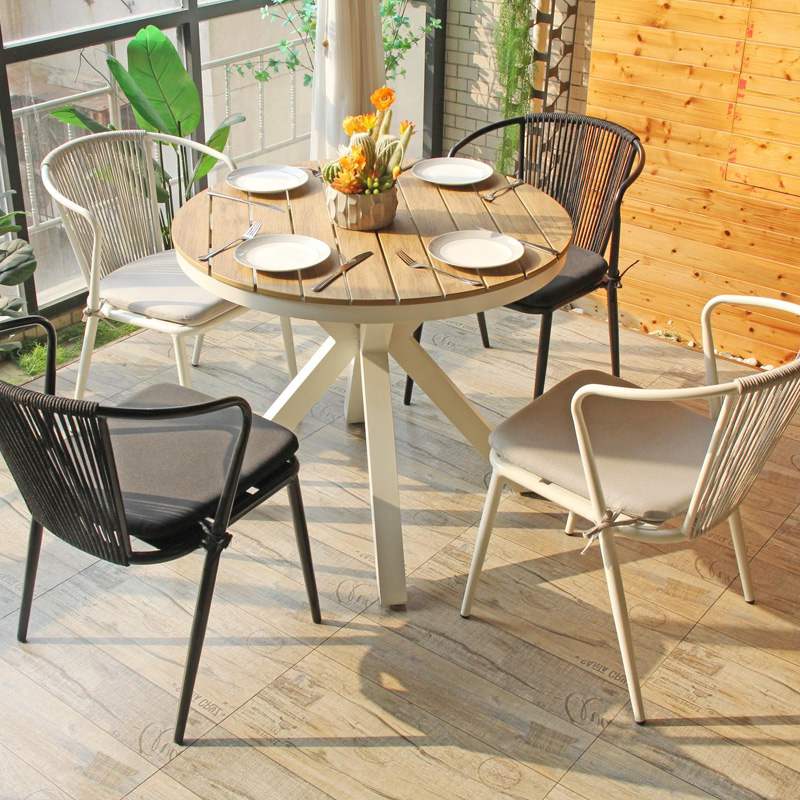 Mesa de jantar redonda para jardim com base de alumínio à prova d'água para pátio externo