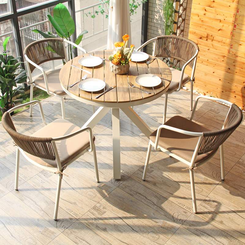 Round Outdoor Table Patio Waterproof Aluminum Base Garden Dining Table