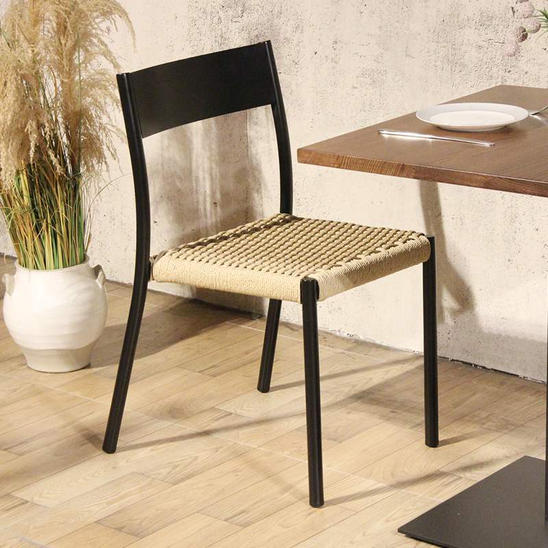 Wicker Dining Chair Stacking Restaurant Iron Frame Weaving Rattan Chair