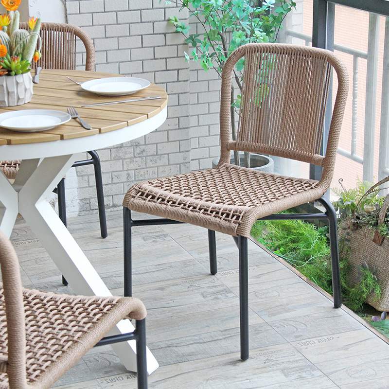 Courtyard Backyard Coffee Shop Stackable Rattan Rope Armless Chair