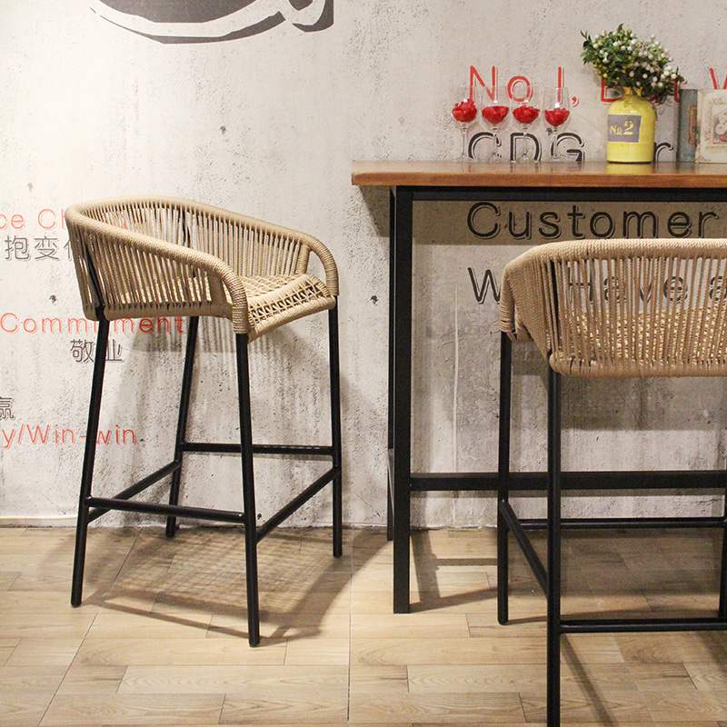 French Rustic Kitchen Counter Patio Outdoor Rope Weaving Bar Chair