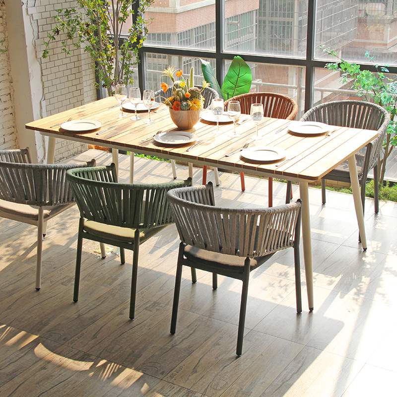 Bistro Coffee Outdoor Area Stylish Flat Rope Weaving Dinner Chair
