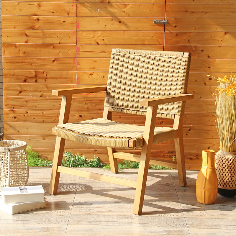 Solid Wood Frame Resort Villa Courtyard Wicker Leisure Chair